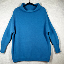 Free People Ottoman Slouchy Tunic Sweater Size S Oversized Mock Neck Chunky Teal