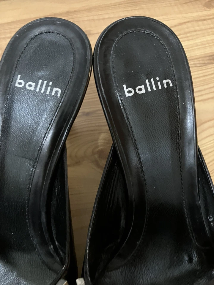 Ballin Negro Punta Tacón Cuero Italia Talla 37 1/2 Puntera Cerrada Diseñador Slipon Foto 3 de 4