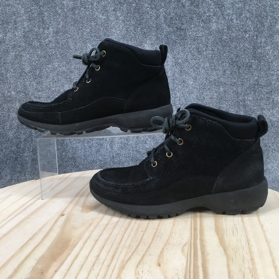 Botas Lands End femininas 9 B Chukka camurça preta com cadarço conforto casual tornozelo top - Imagem 2 de 4