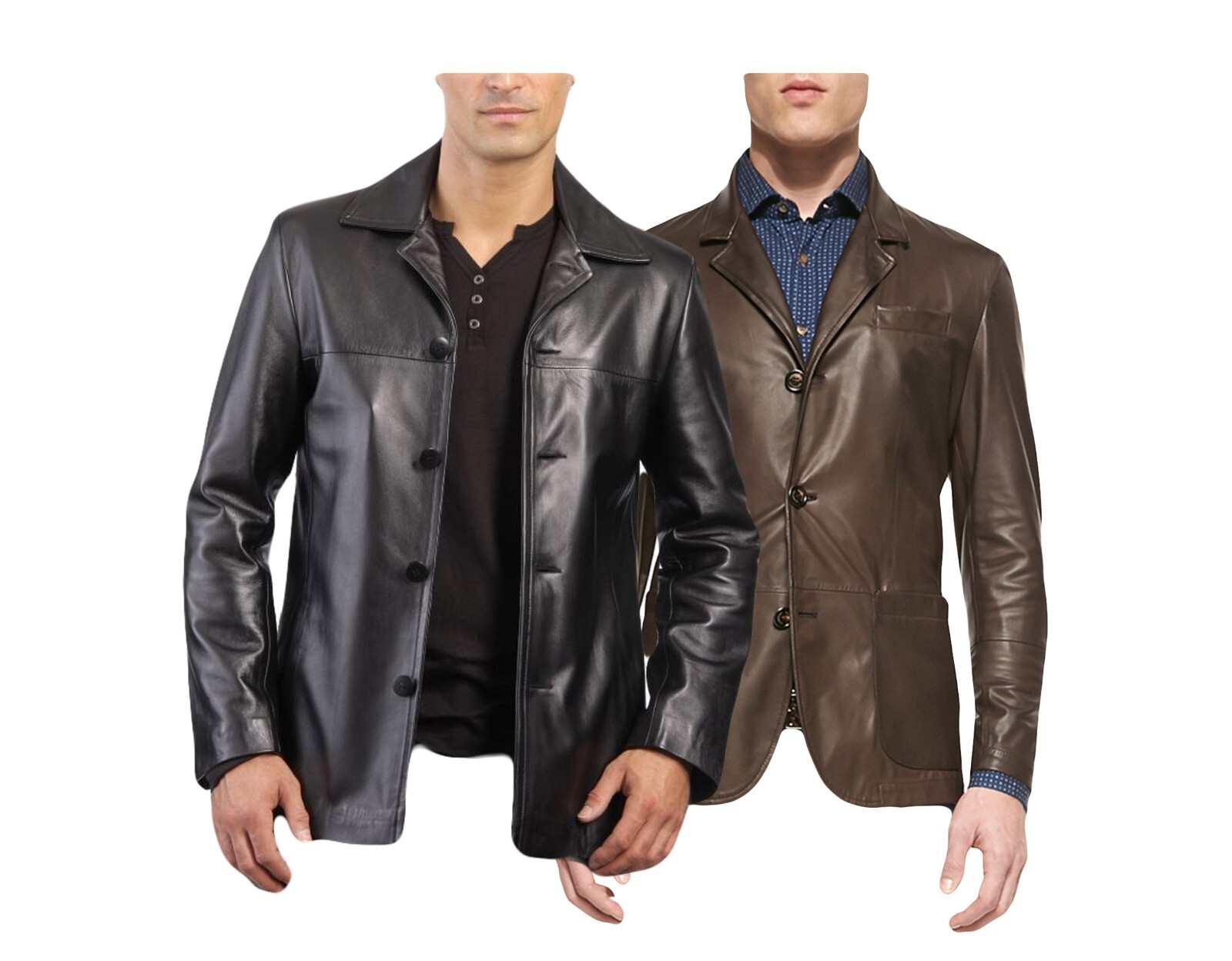 Mens Leather Blazer Shirt Style Coat With Full Button & Pocket Blazer MB2a