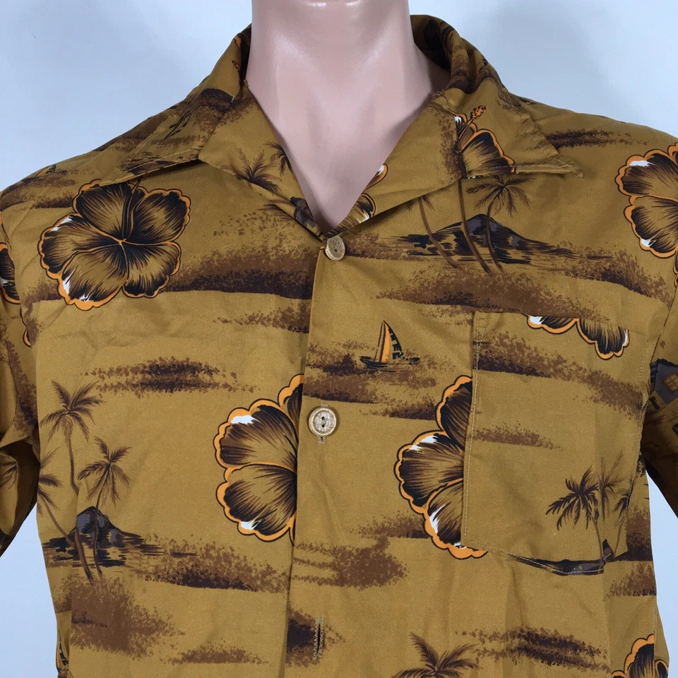 Camisa Hawaiana Psicodélica Vintage Años 70 Delfín de California Talla L Botones Madera Foto 3 de 4