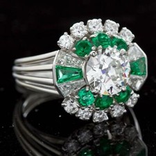 Art Deco 1.57 Carat Center Old European CZ  CZ Emerald Accents Engagement Ring