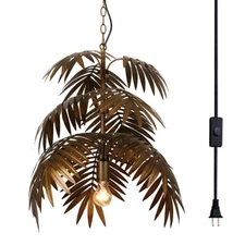 Plug Tropical Coconut Leaves Chandelier Unique Rustic Tree Lamp Hanging Light