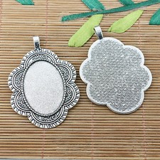 2pcs tibetan silver color flower oval shaped cabochon settings EF2529