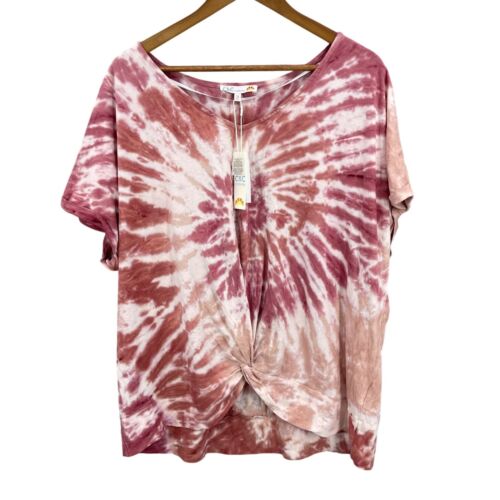 C&C California Tie-Dye Shirt Woman 1X Pink Hippie Boho Festival Twist Top Casual
