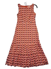 Boden Tiered Maxi Dress Red Floral Tulip USA Tiered Lined Trumpet Style Cotton 6