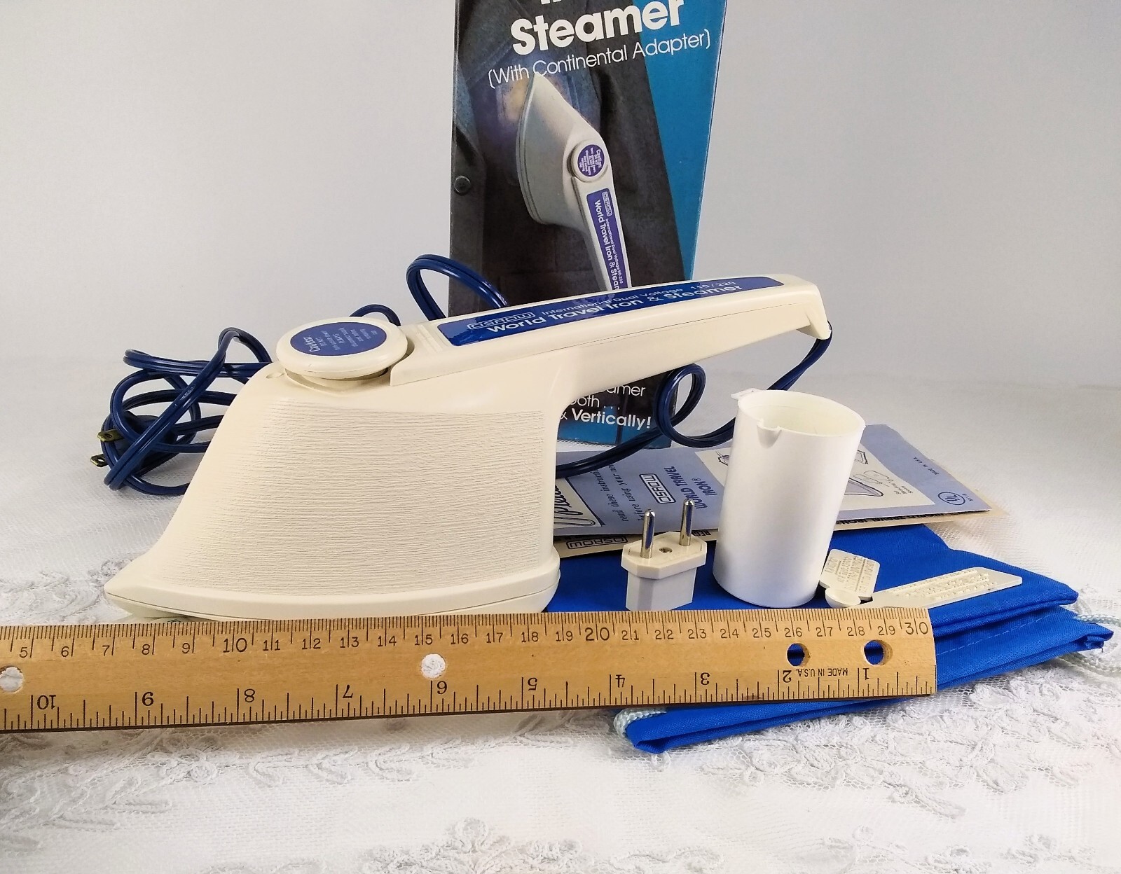 Vintage Osrow World Travel Iron Steamer  with travel bag and accessories 1981