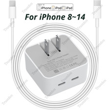 35W USB-C to USB C Fast Charger Cable Dual Port Block For iPhone 14 13 12 11 X 8