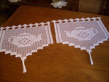 2 x Häkelgardine in weiß *alte Teekanne* Handarbeit*gehäkelte Gardinen **33 x 31