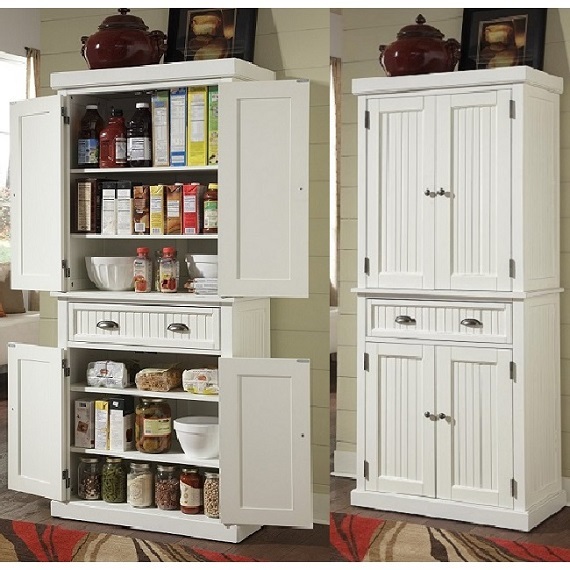 tall kitchen pantry storage cabinet utility closet distressed solid wood  white