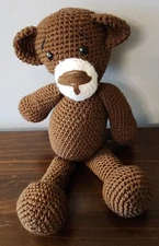 Handmade Crochet Brown Teddy Bear Soft Plush Toy Big Stuffed Animal 15" Nursery