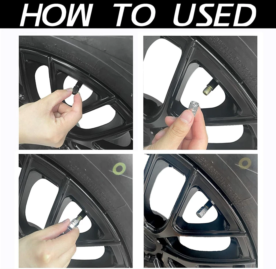 4x Tapas de aire de vástago de válvula de neumático de aluminio plateado para Honda Pilot Foto 4 de 4