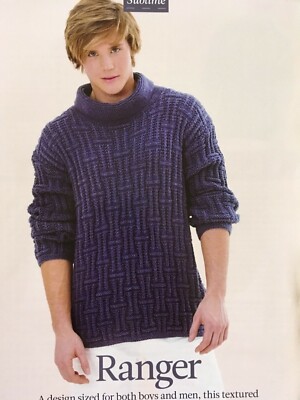 Men's Textured Polo Neck Cable Sweater Jumper Knitting Pattern