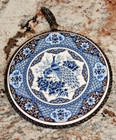 Asian Design 6 inch Imperial Blue Peacock Ceramic Trivet with Rope Hanger