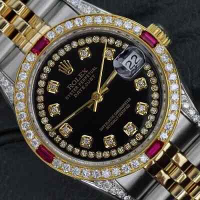Womens Rolex Datejust 31 mm Black String Accent Dial Ruby & Diamond Watch