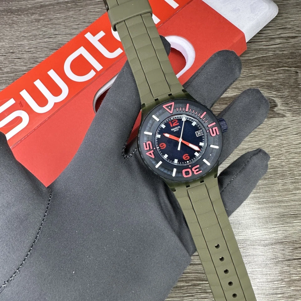 NEW✅LIMITED EDITION✅ Swatch SCUBA WHALEBONE Olive Green 44mm Watch SUUG400 - image 2 of 4