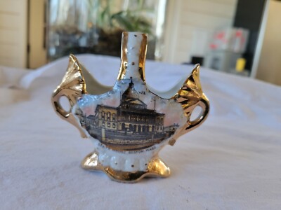 Vintage German Woolworth &Co Boston, Mass State House Souvenir Vase