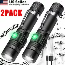 2x Super Bright 90000LM LED Tactical Flashlight Zoomable w/ Rechargeable Battery