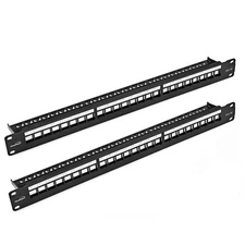 NavePoint 24-Port CAT5e UTP Patch Panel 1U with Keystones, RJ45 Ethernet, 2-Pack