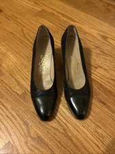 Vintage Salvatore Ferragamo Women s Black Leather Pump Heels Size 7 1/2
