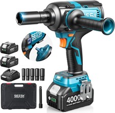 Seesii 1200N·m Cordless Impact Wrench 1/2" ,Auxiliary Handle 2x4.0Ah Battery