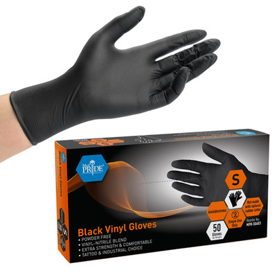 MED PRIDE Black Vinyl Gloves Disposable Powder & Latex-Free Food Safe 100ct