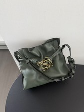 Auth LOEWE Mini Flamenco Drawstring Crossbody Bag Olive Green Nappa Leather