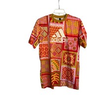Adidas x Farm Rio Patchwork Print T-Shirt Dress Pink Red Yellow  Women's Small
