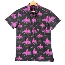 Retro Rifle Saws  Macaws Mens Small Black Pink Gun Parrot Short Sleeve Shirt