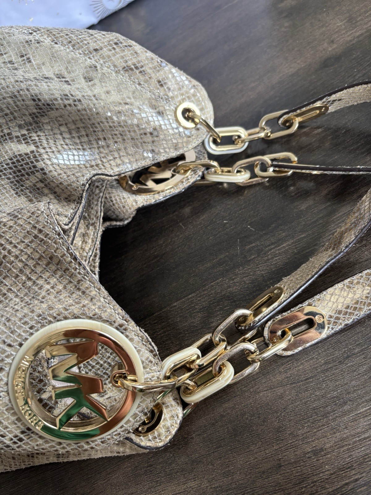 GUC Embossed Python design, leather hobo by Micha… - image 11