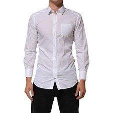 DOLCE & GABBANA Shirt White Cotton Collared Men GOLD Dress 39/US15.5/S 490usd