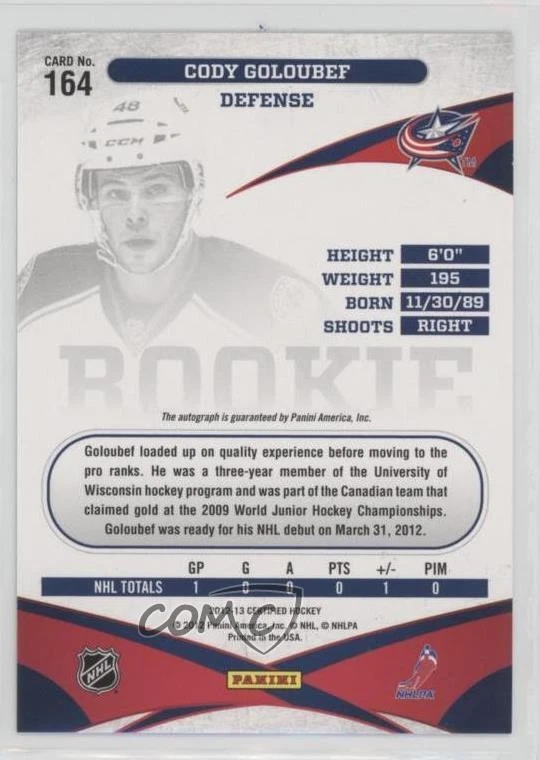 2012 Certified Freshman Signatures Mirror Blue /99 Cody Goloubef Rookie Auto RC - Image 2 of 2