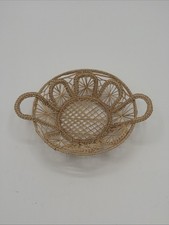 Dainty Small Lacy Wicker Basket with Handles Vintage Floral Woven Pattern