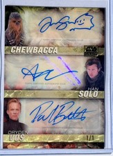 Marketplace image: 2026 Topps Chrome Star Wars Galaxy Triple Auto Chewbacca Solo Vos Superfractor