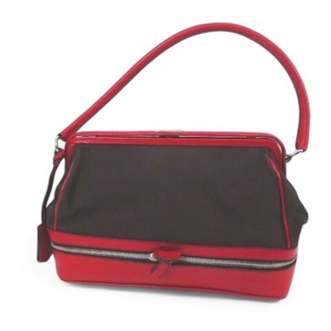 Prada Gama-Door Handbag Tote Bag Bicolor Combination Brown Canvas Leather Ladies