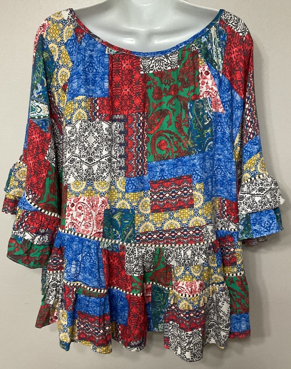 ODDY Blouse Women’s Size Medium  Patchwork Festiv… - image 4