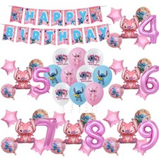 Pink Stitch Lilo balloons Banner card  Girls ...