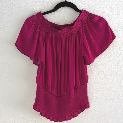 INC International Concepts Magenta Pink Smocked Off Shoulder Blouse Medium