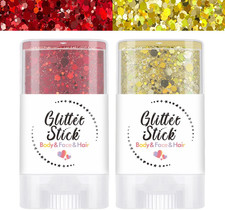 Body Glitter Stick for Face, Body Hair - Red Gold Chunky Sparkle Glitter, 2