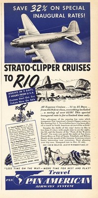 1940 Pan Am: Strato Clipper Cruises Vintage Print Ad