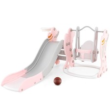 Toddler Slide and Swing Set 4-in-1 Indoor Playground w/ Extended Slide  Swing