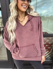 NWT- New In -Brushed French Terry Knit Hoodie In Mauve