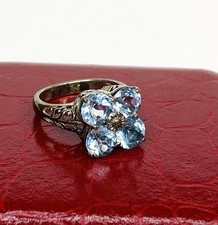Gorgeous Sky Blue Topaz Flower Filigree 925 Sterling Ring Thailand CNA Size 6