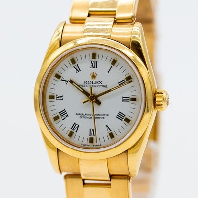 Rolex Oyster Perpetual Uhr Ref.77488 18K Gelbgold Automatik 30mm Papiere 2001
