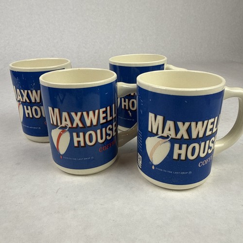 Vintage Maxwell House Coffee Mug Blue Good to the Last Drop Made in USA Set Of 4