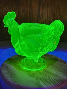 Rare Vaseline  ROOSTER EGG CUP Tooth pick Holder - Boyd Crystal Art Glass