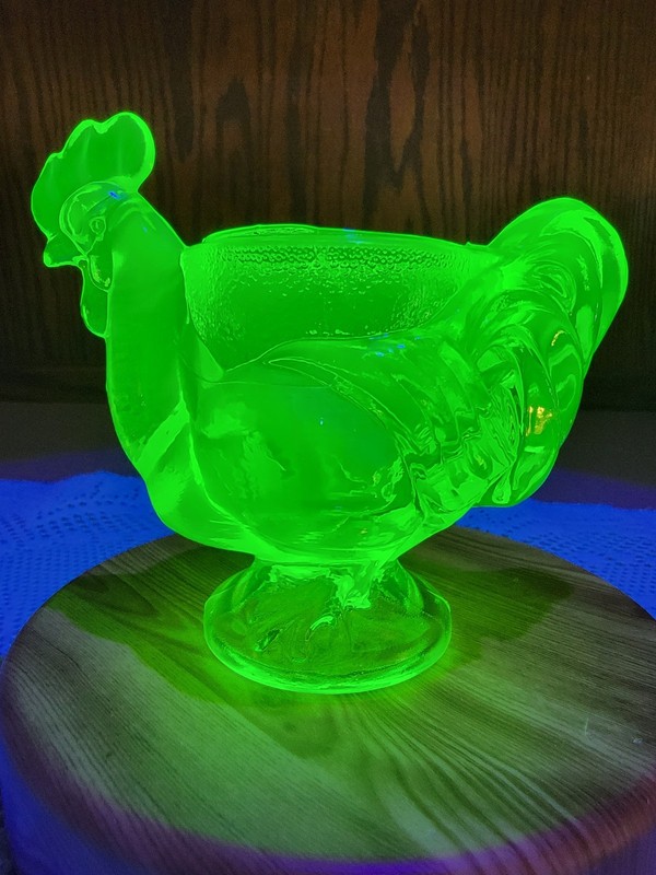 Rare Vaseline  ROOSTER EGG CUP Tooth pick Holder - Boyd Crystal Art Glass