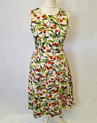 LK Bennett Dress Jesse Cherry Print Fit & Flare Sleeveless Women's UK12 C6154