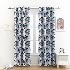 Blackout Curtains Grommet Top Modern Geometric Bedroom Drapes Blue White Brow...