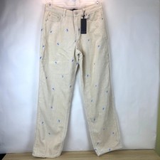 Forever 21 Womens Beige Corduroy Pants With Blue Embroidered Accents Size L